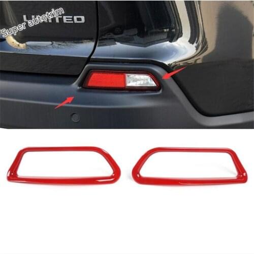 Lapetus Rear Fog Lights Lamp Frame Cover Trim 2 Pcs Accessories Exterior Fit For Jeep Cherokee 2019 ABS Bright Red Look