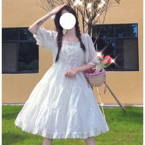 2020 New Japanese Soft Girl Sweet Cute Solid Color Stitching Lace Collar Butterfly Decorative Waist Hugging Cake lolita Dress