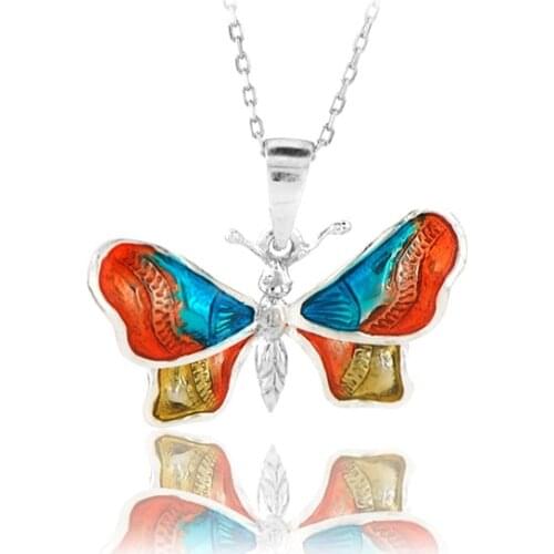 Butterfly Necklace 925 Sterling Silver Colorful Nature Charm Bridesmade Nature Lover Gift