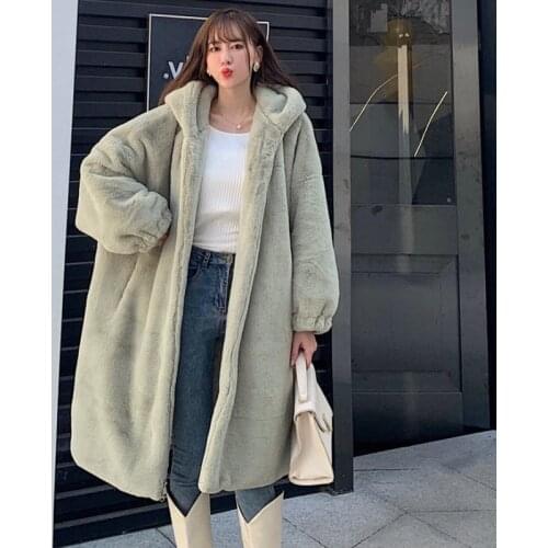 2021 New Winter Faux Fur Coat Long Fur Jacket Hooded Overcoat Women Parka Thick Warm Plush Coat