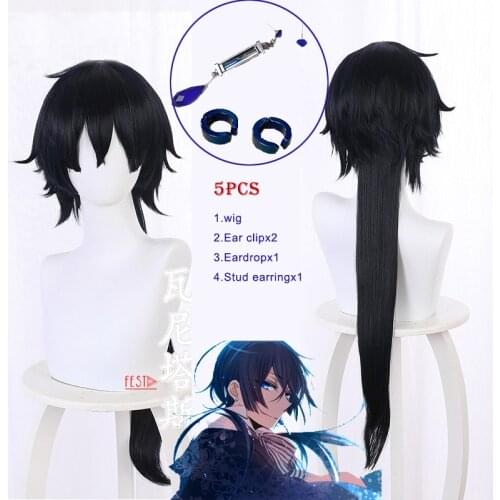 Anime The Case Study of Vanitas Cosplay Wig Vanitas No Karte Black Hair Earring ear clips Heat Resistant Fiber Hair Free Wig Cap
