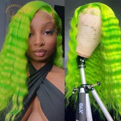 Lace Frontal Wigs Lime Green Rose Gold Pink Blue Red 13X4 Lace Front Wig 180% Density Deep Wave Colored Human Hair Closure Wigs