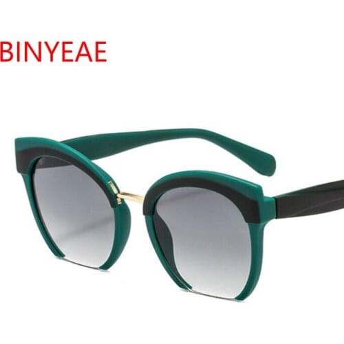 Vintage Green Cat Eye Sunglasses Women Fashion Luxury M Brand Designer Semi Rimless Sunglasses Female Lady Summer Shades
