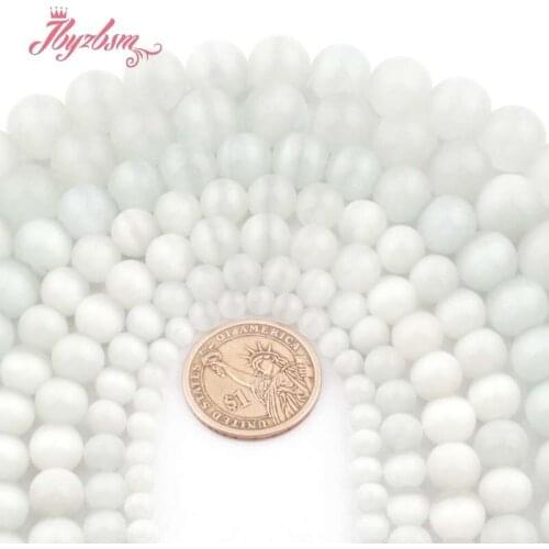 Smooth White Round Cat Eye Cyrstal Glass Stone Beads 6.8.10.12.14mm for DIY Women Men Necklace Bracelet Jewelry Making 15"