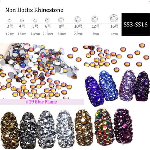 Blue-Fire Strass New ss3 ss4 ss5 ss6 ss10 ss12 ss16 1440pcs Nail Art Decoration Flatback Glass Stones Shiny Gems DIY (No.19)
