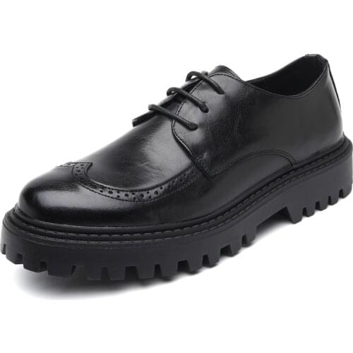 Leisure Business Brogue Shoes Men Fashion Platform Casual Leather Shoes Thick Sole Non-slip Hard-Wearing Tooling Shoes Comfort