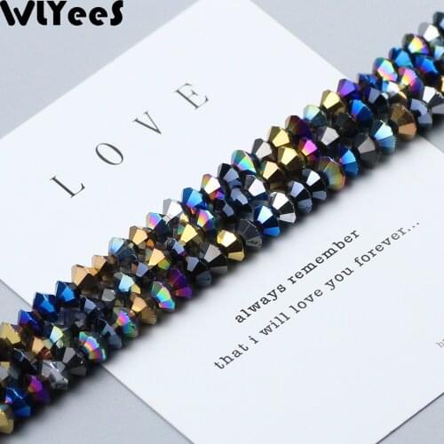 WLYeeS Plating 4*6mm UFO shape Austrian spaceship crystal beads Double Bicone Spacer Loose beads for DIY Jewelry necklace Making