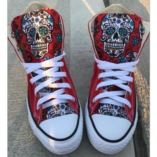 Women flats casual shoes woman plus size canvas fabric high-top boots Skull shoe chaussures femme zapatos mujer sapato