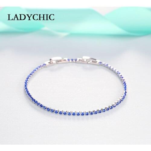 LADYCHIC Blue Green Black 3 Colors Crystal Slim Tennis Bracelets for Women Girls Trendy Cute Link Chain Jewelry Wholesale LB1008