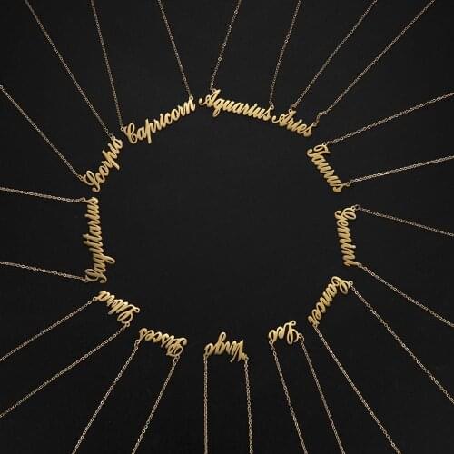 Skyrim 12 Constellation Necklace Leo Virgo Taurus Aquarius Zodia Letter Stainless Steel Gold Color Choker Necklaces for Women