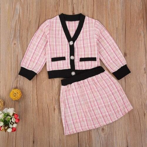 2Pcs Autumn Winter Toddler Baby Girl Plaid Skirt Set Long Sleeve Jacket Coat Tops Party Dress Tutu Skirt Fall Outfit Clothes