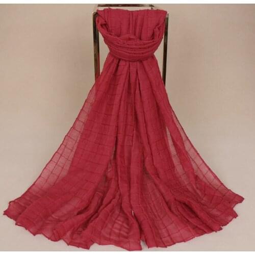 2020 New Wrinkle Cotton Hijab Crinkle Scarf Women Plaid Viscose Shawls Pleated Muslim Headscarf Solid Color 170*85cm 1PC Retail