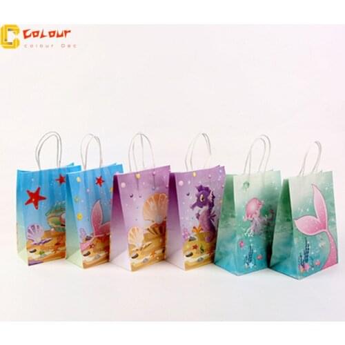 21x15x8cm 12pcs/lot marine animal mermaid shell Theme Party Paper Bag Kids Child Birthday Baby Shower Party Supplies Decorations