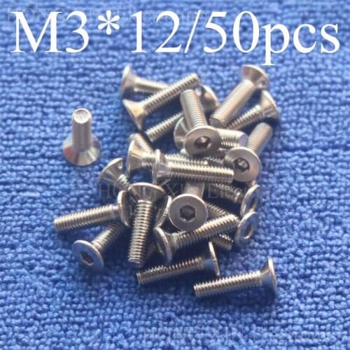 50Pcs M3*12 Flat Head Stainless Steel SS304 Machine Countersunk Screw Bolt Fastener Allen Key Head hex socket countersunk head