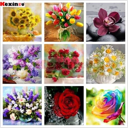 Kexinzu Diy Full Square Round Drill 5D Diamond Painting Cross Stitch Diamond Embroidery "Color flower landscape" Home Decor Gift