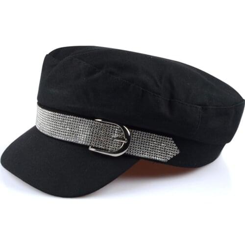 DYLAOPAN New Fashion Military Hat Autumn Sailor Caps For Women Men Belt Berets flat top Female travel cadet hats Captain Cap