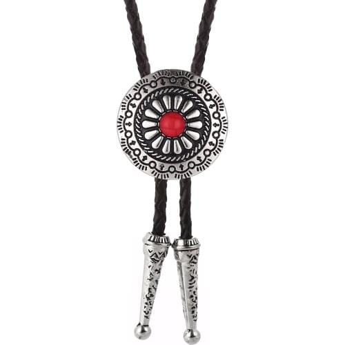 European and American new round 3D three-dimensional retro flower natural pine rock bolo tie leather rope mens western tie