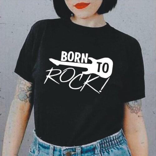 Funny T Shirt Women Tops Born To Rock Decal Music Band Roll Drums Guitar Print Summer Short Sleeve Tee Shirt Femme Casual Tshirt