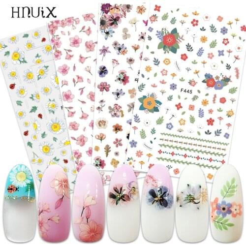 HNUIX 1 3D Embossed Leaf Nail Stickers Flowering 3D Flower Nail Art Adhesive Stickers Manicure Nail Art Tips Decoration