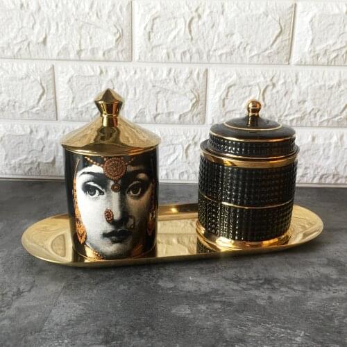 Retro Ceramic Lady Face Candle Holder Jar Candelabra Storage Bin Crafts Home Decoration Jewerlly Storage Box