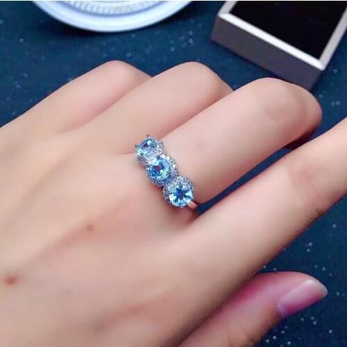 5mm*5mm VVS Grade Natural Sky Blue Topaz Ring for Party Fashion 925 Sterling Silver Topaz Ring Brithday Gift for Woman