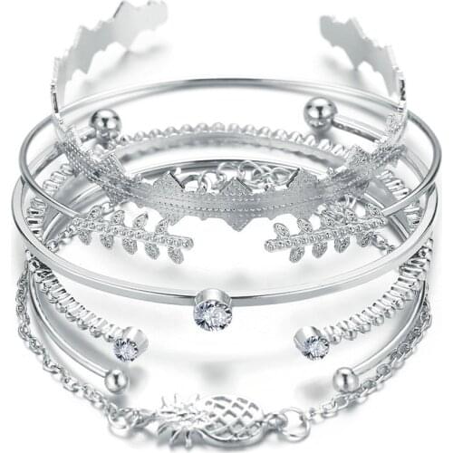 CHENFAN Western style Alloy Pineapple Bracelet Set 6 Piece Open Bracelets for women accessories Pineapple and leaves blang gift