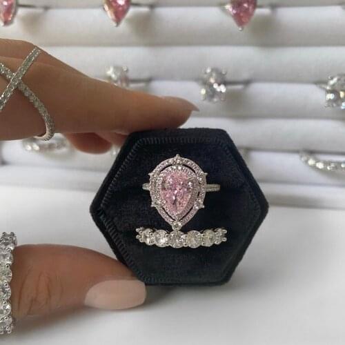 Fashion European jewelry sparking bling birthstone Big Pink water drop tear drop diamond Wedding Engagment band Rings For Women