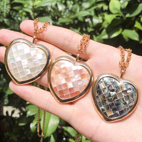 Funmode Fashion Shell Material Big Heart Pendants Copper Link Chain Necklace For Women Handmade Necklace Jewelry Gifts FN58