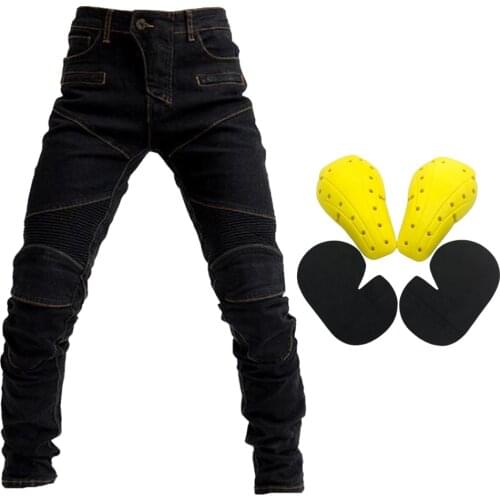 Mens Motorcycle Motorbike Riding Jeans Armor Racing Pants with 4 Knee Hip Protector Pads (S, M, L XL, XXL, XXXL Black)