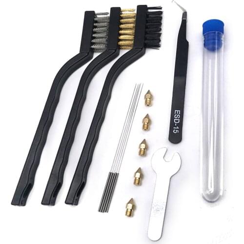 3D Print Tool Kit Cleaning Set Drill Bit 0.4mm Steel Needle Tweezer Spinner Wrench Brush For Cleaning Nozzle 3D Printer Tool Set