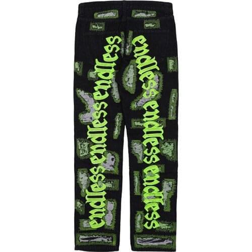 New fashion mens high Street popular logo Embroidery jeans Tattered Retro distressed Cowboy Pants