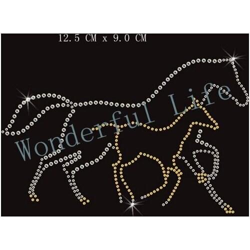 New product free shipping Rhinestone Diamante Crystal Iron On T Shirt Design Transfer - 2 HORSES