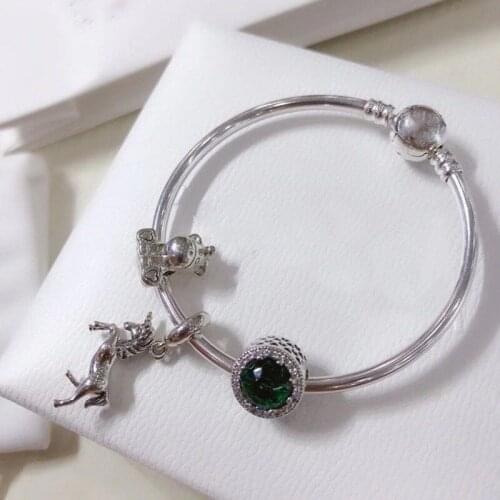 Original 925 Sterling Silver Exquisite Unicorn Pendant Charm With Round Button Bracelet Fit Original Pan Charm Diy Jewelry