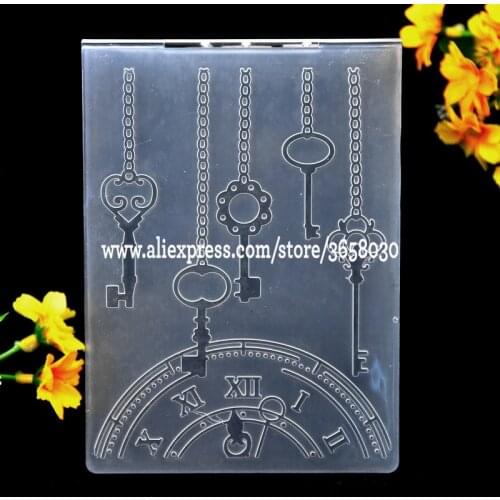 Clock Key Plastic Embossing Folder For Scrapbook DIY Album Card Tool Plastic Template 10.5x14.5cm 8070709