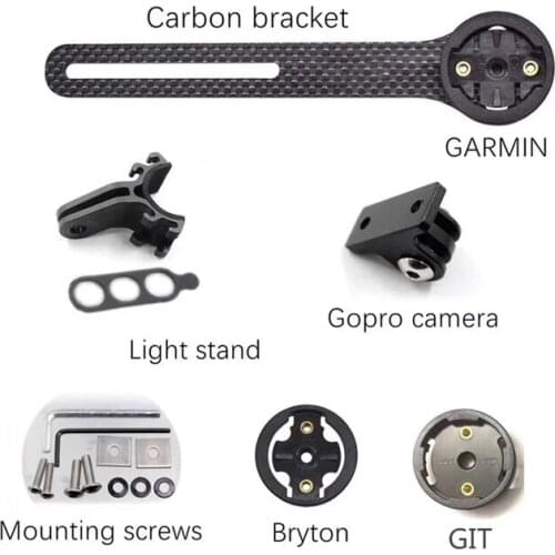 Full carbon fiber Garmin/bryton/cateye/igpsport Bicycle bike Computer support holder+GoPro Motion Camera Bracket+Lamp holder