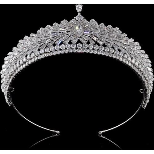 Luxury Bridal Tiara Ladies Full Crystal Crown with Zirconia Wedding Hair Jewelry Bride Headband