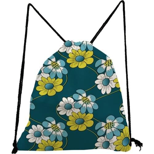 Floral Printed Backpack Green Pretty Drawstring Bag Preppy Book Bag Unisex Portable Shoe Bag to School High Capacity Storage Bag