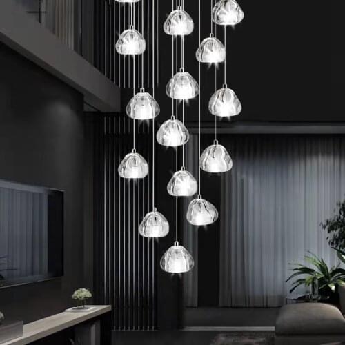 Modern Chandelier Living Room Villa Spiral Staircase Long Hanging Lamp Drop Design Kitchen Crystal Ball Loft Chandeliers Lights