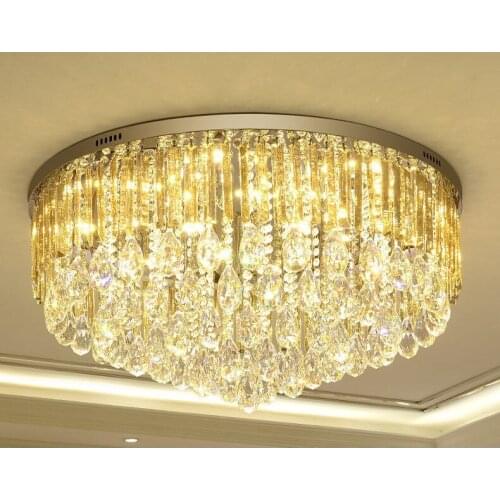 Modern Luxury Circular Crystal Ceiling Light For Living Room Home Dining Light Lamp Hotel Creative Retro Iron Lamp E14 LED bulb