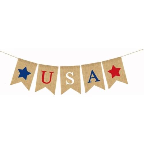 USA String Flag Independence Day Banners United States Bunting Dovetail Jute Linen Colorized USA Burlap Flags Decoration AA8227
