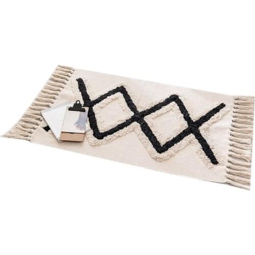 Tufted Ethnic Wind Mat Black Diamond Cotton Hemp Doormat Bedroom Bedside Footrest Living Room Coffee Table Floor Mat