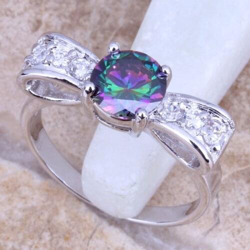 Classy Rainbow Cubic Zirconia White CZ Silver Plated Ring Size 6 / 7 / 9 E707