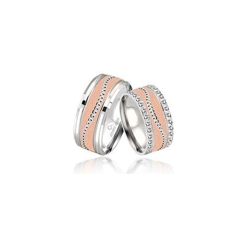 Watercourse Rose Plated 925 Silver Couple Wedding Rings