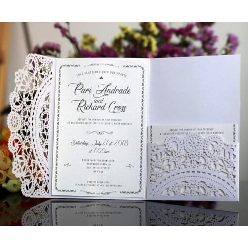 Wedding announcement invitation card white navy blue floral laser cutting personalized wedding cards offer printing 50pcs