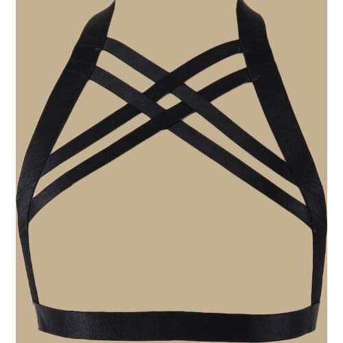 JLX.HARNESS Punk Crop Top Cage Bra Sexy Lingerie Rave Body Harness Woman Black Body Belt Open Chest Harness Bra