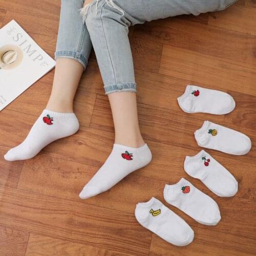 Knitting mesh breathable cotton socks sport casual Invisible ankle socks cozy cartoon printed fruit girls socks the size 35-39