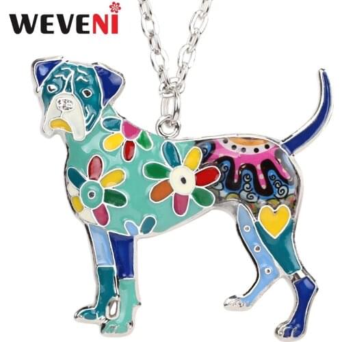 WEVENI Statement Boxer Dog Necklace Pendant Souvenir Enamel Metal Chain Collar Dropshipping New Fashion Animal Jewelry For Women