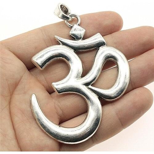 WYSIWYG 1pcs 75x56mm Antique Silver Color Big Om Yoga Pendant Charm Large Om Pendants Charm Big Om Charm