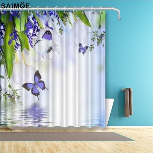 Flower Butterfly Shower Curtains 3D Spring Floral Plant Scenery Bathroom Decor Home Bath Cloth Hanging Curtain Fabric Waterproof