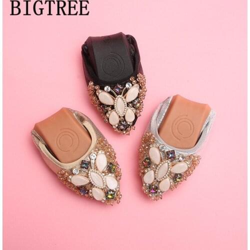Pointed Toe Flats Rhinestone Glitter Shoes Plus Size Shoes For Women Spring Shoes Women Fashion Black Flats Sapato Feminino 2020